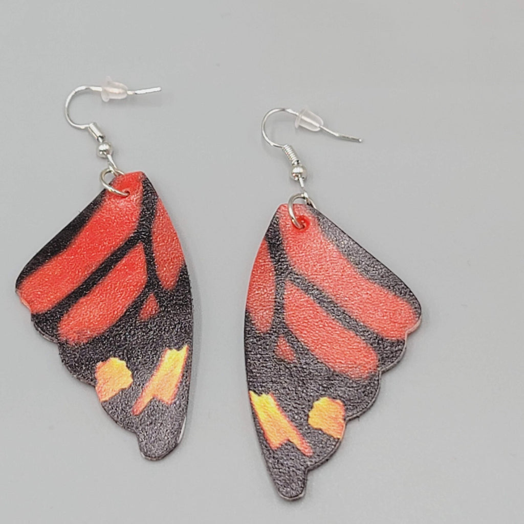 Butterfly Wing Pierced Earrings Red Statement Dangle 2.25"