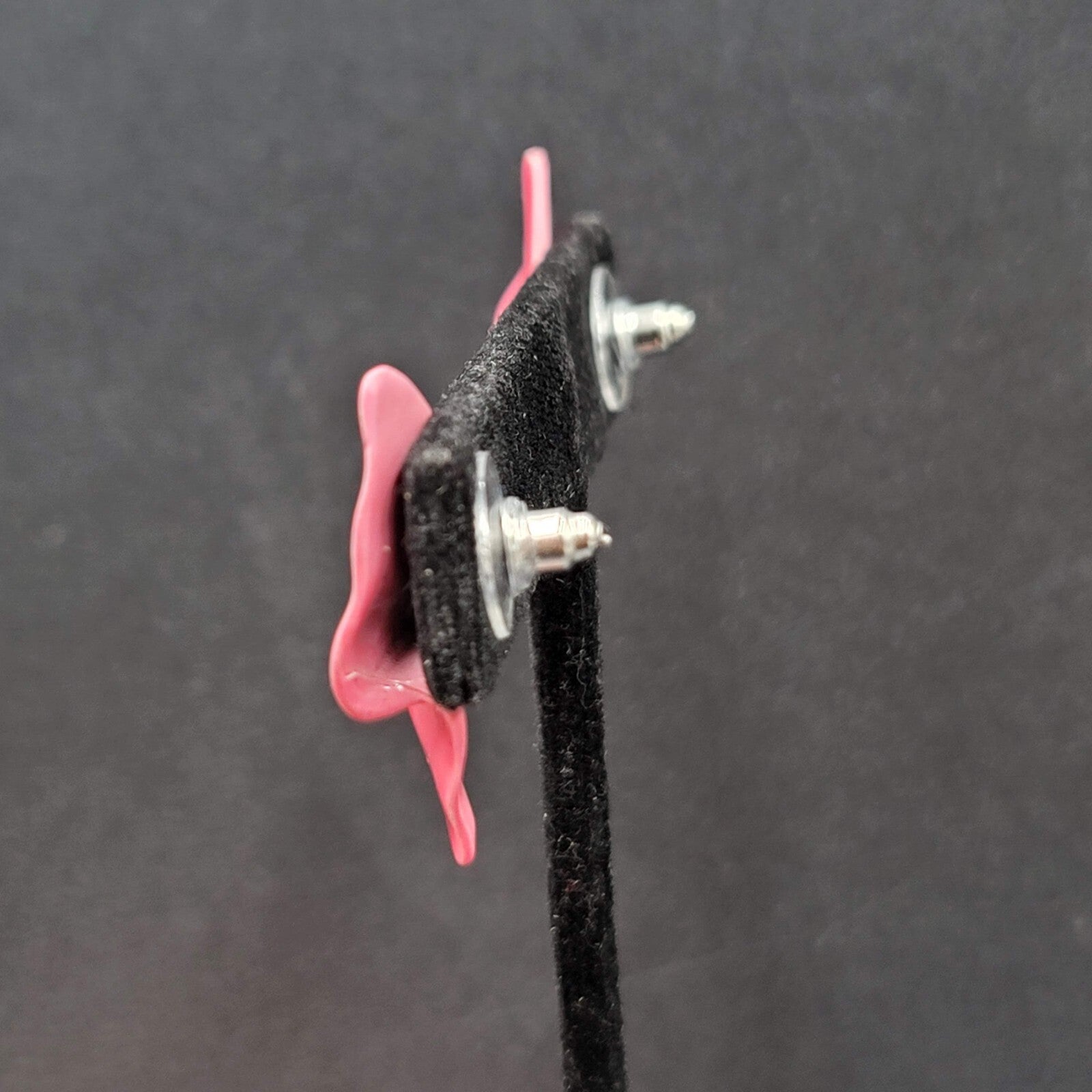 Vintage Pierced Earrings Hot Pink Enamel Statement Drop 1.25"