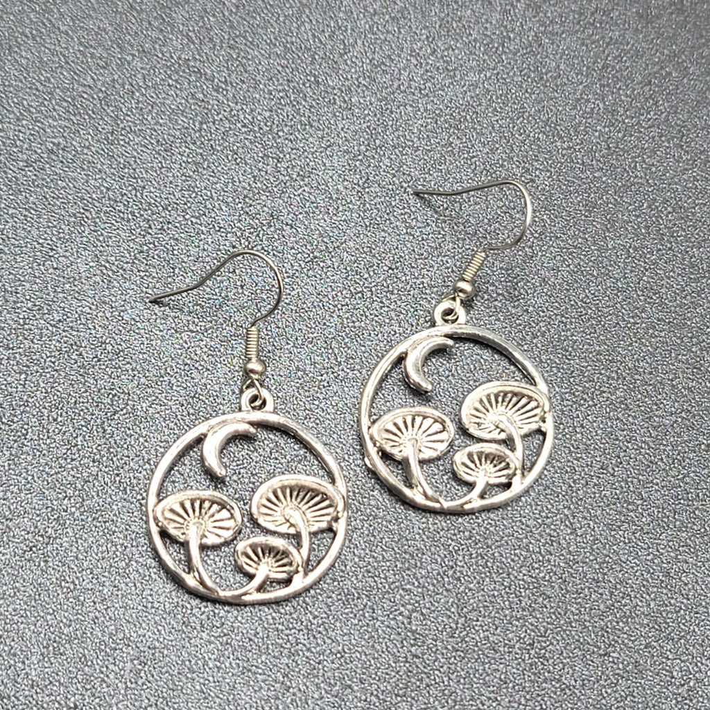 Mushroom Pierced Earrings New Silver tone Round Dangle 1"