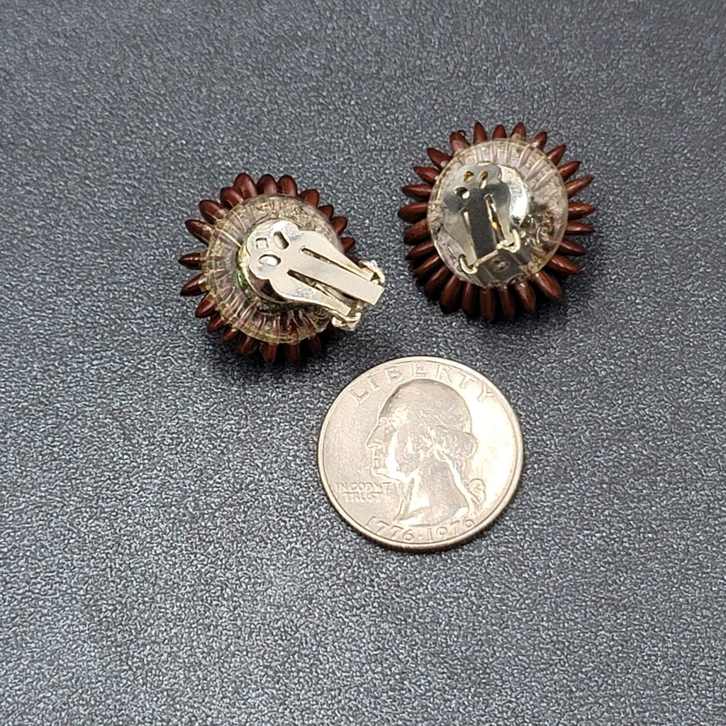 Vintage Clip on Earrings Apple Seed Seashells Button Style 1"