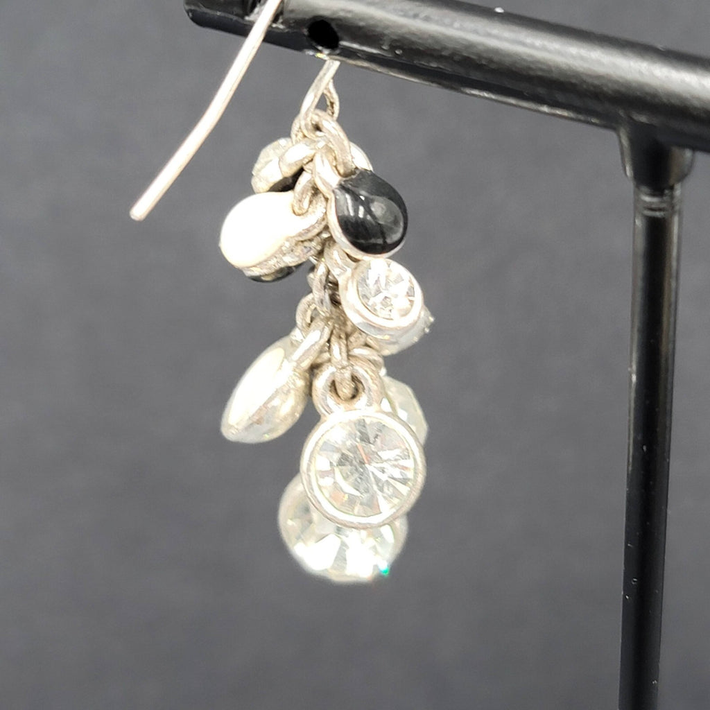 Pierced Earrings Silver tone Enamel Crystal Rhinestone Cluster Bead 1.5"