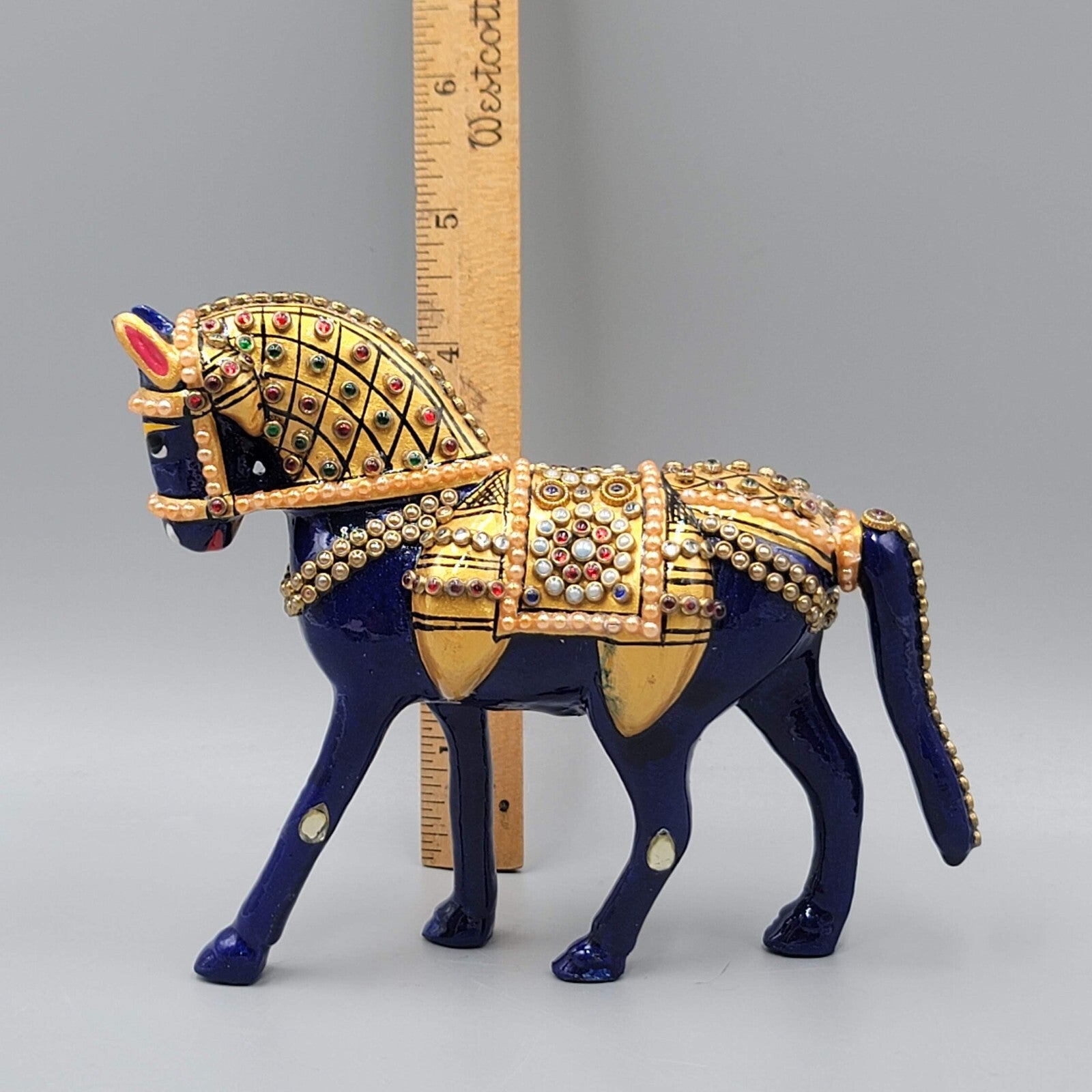 Metal Handmade Semi-Precious Stone Enamel Decorative Horse Figurine India 4.5"