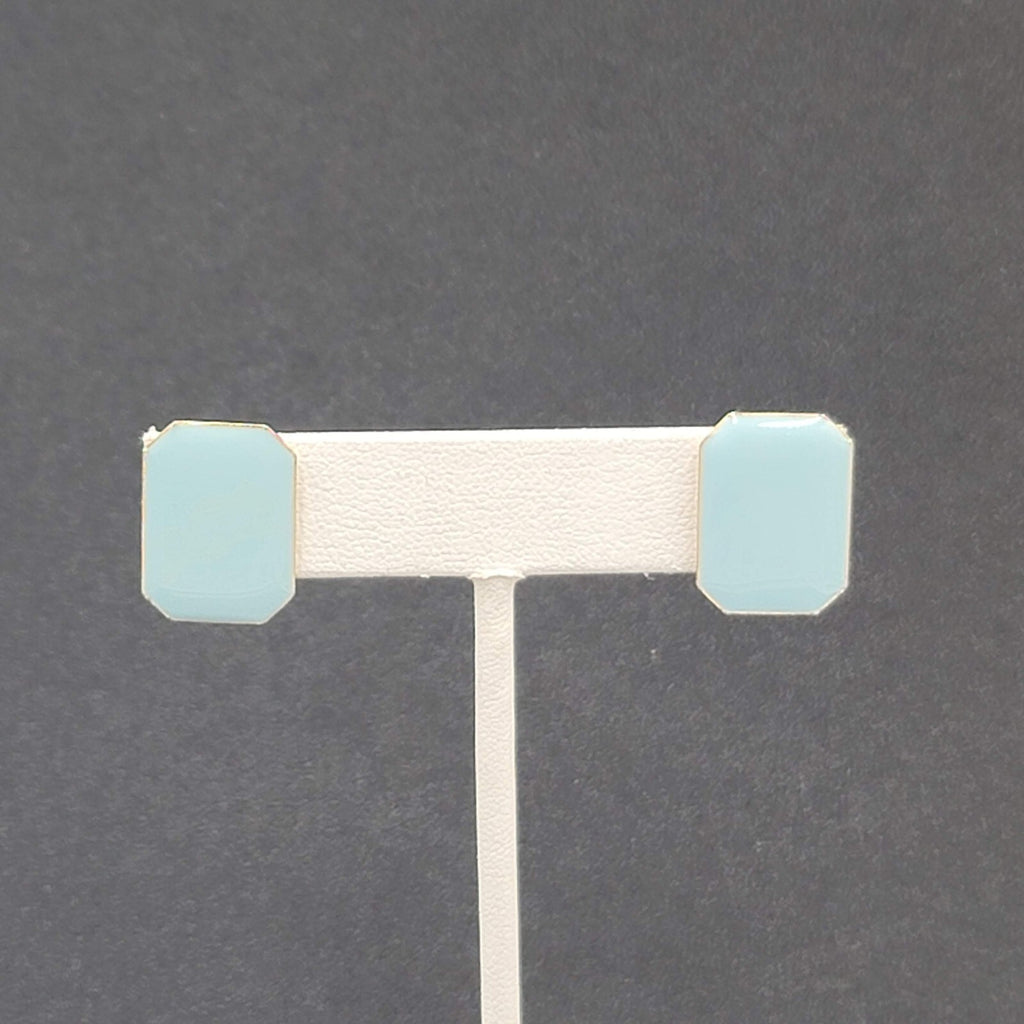 Vintage Pierced Earrings Light Babay Blue Enamel Drop 3/4"
