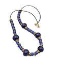 Vintage Ethnic Brass Blue Glass Bead Necklace 24" Estate Jewelry