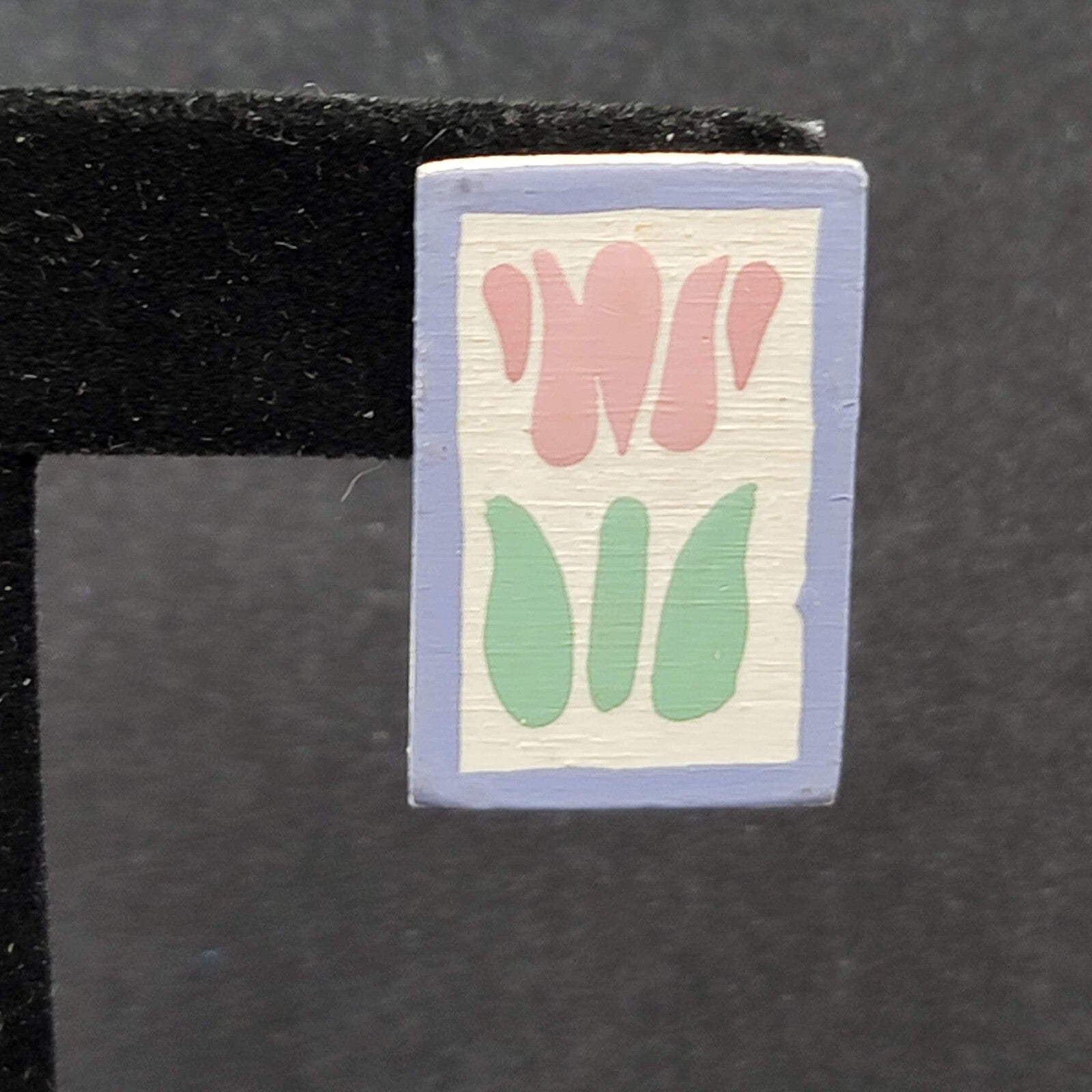 Vintage Tulip Flower Pierced Earrings Hand Painted Wood Rectangle Drop 1"