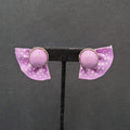 Vintage Pierced Earrings Purple Cabochon Polka Dot Grosgrain Ribbon 1 7/8"
