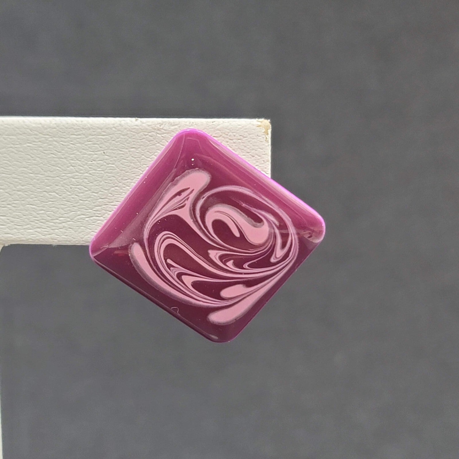 Vintage Pierced Earrings Purple Swirl Enamel over Metal Square Drop 1"