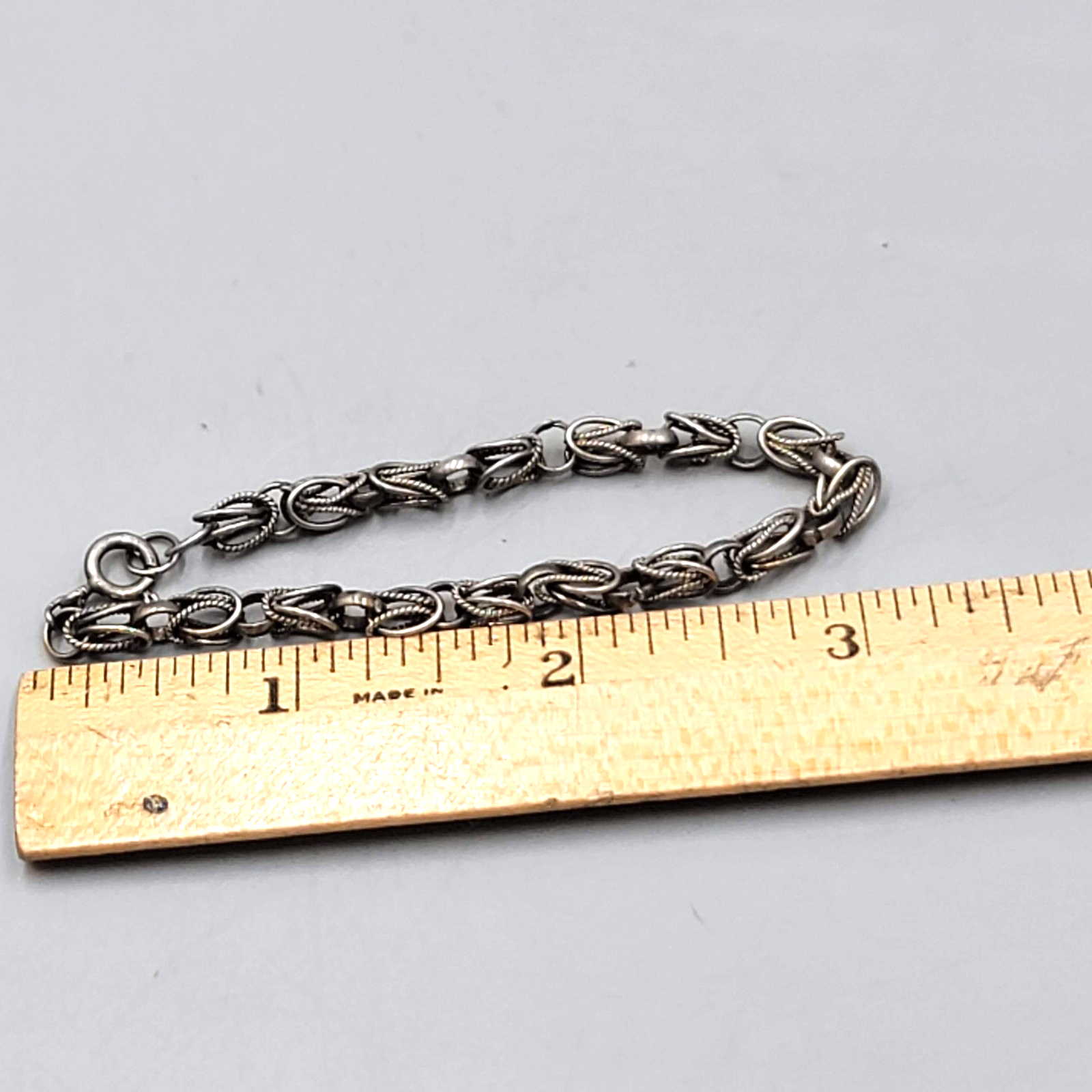Vintage Byzantine Chain Bracelet Silver Tone Small Spring Ring Clasp 6 in