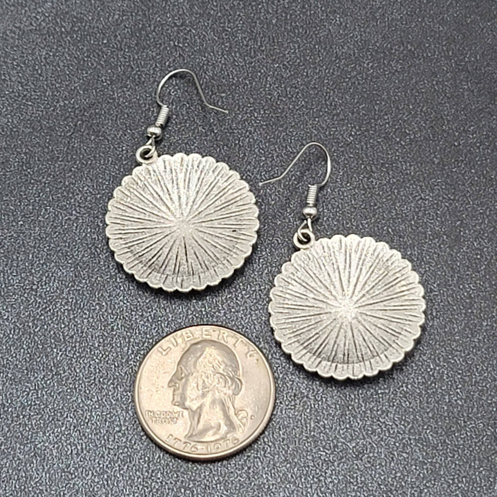 Pierced Earrings Silver tone Enamel Medallion Round Dangle Multicolor 1"