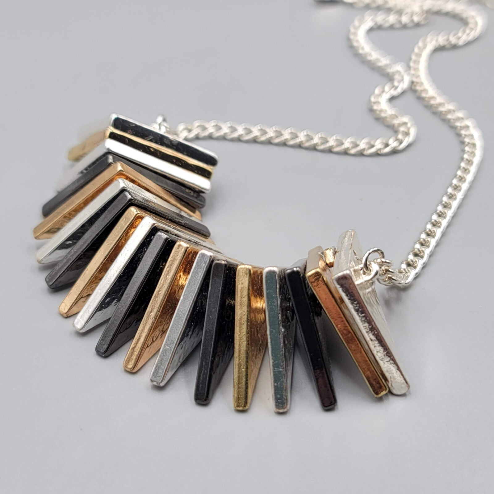 Statement Heavy Necklace Multi tone Signed Mark 18"+