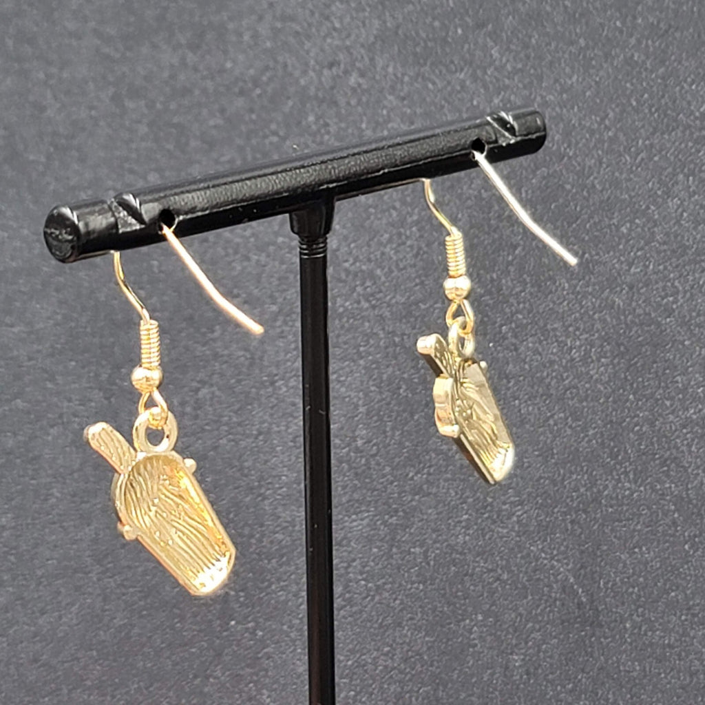 Smoothie Pierced Earrings Shake Coffee Gold tone Dangle Enamel 3/4"