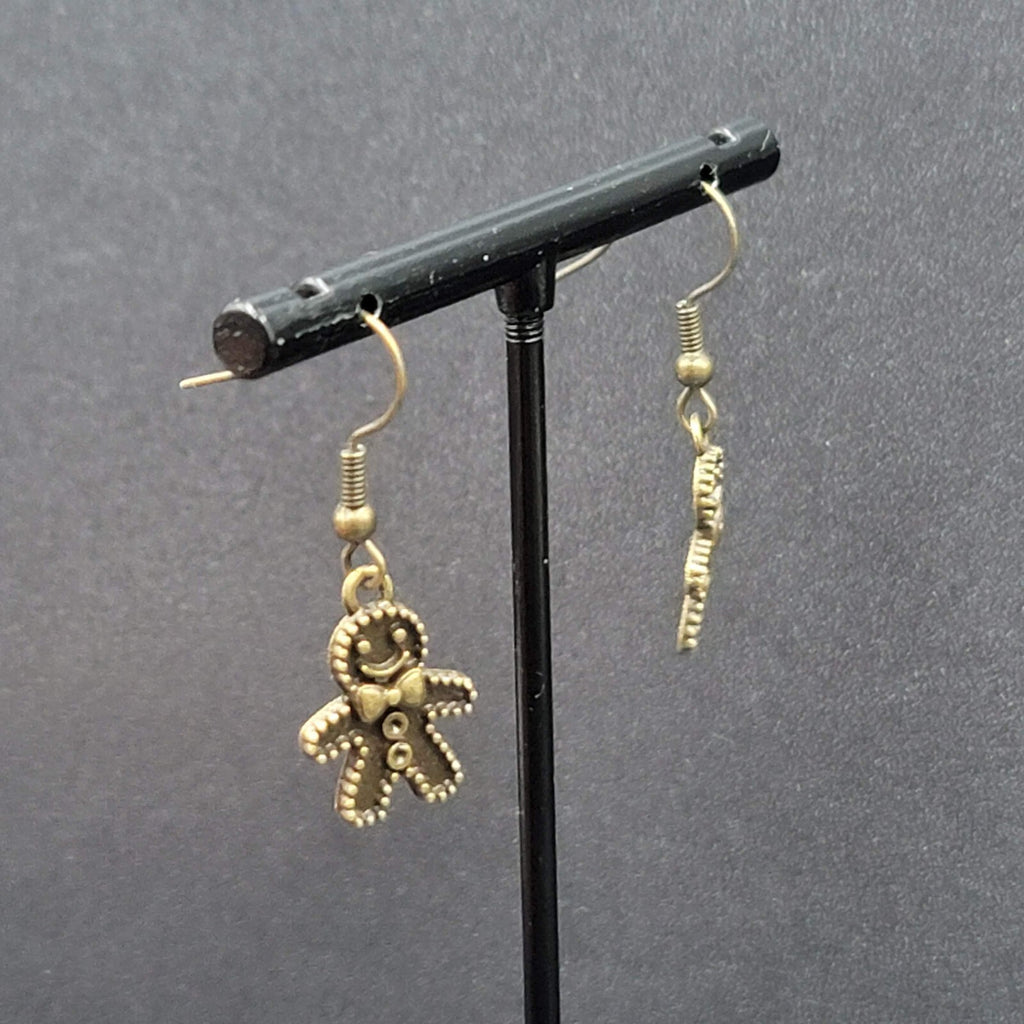 New Gingerbread Man Pierced Earrings Bronze tone Embossed Dangle 3/4" FS