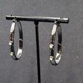 Pierced Earrings Black Metal Crystal Rhinestone Studded Oval Hoops 1 5/8"