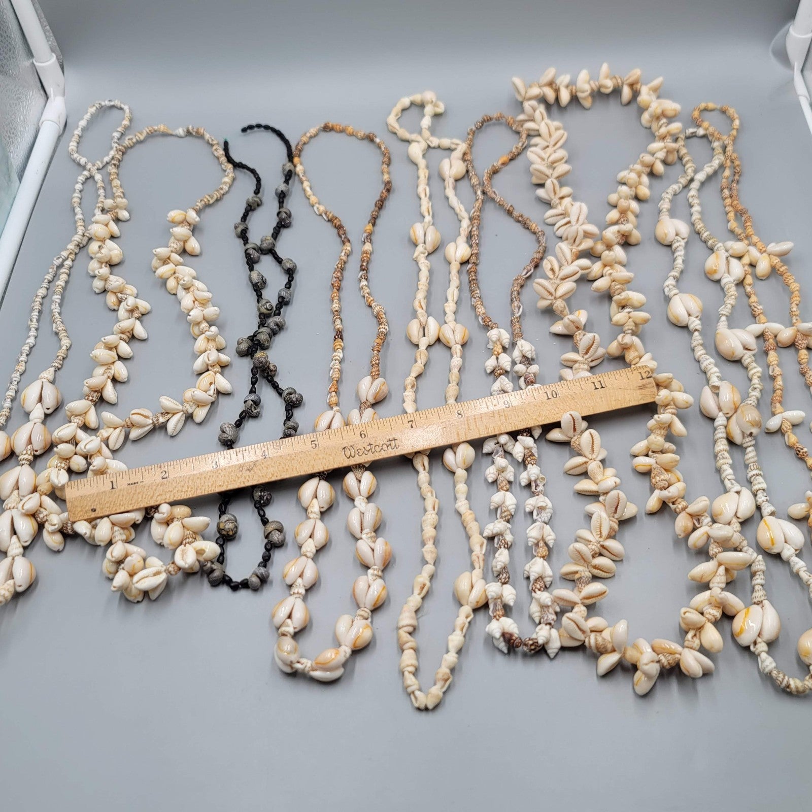 Vintage Lot Hawaiian Shell Bead Lei Necklaces Cluster White Cream Mixed Lot of 9