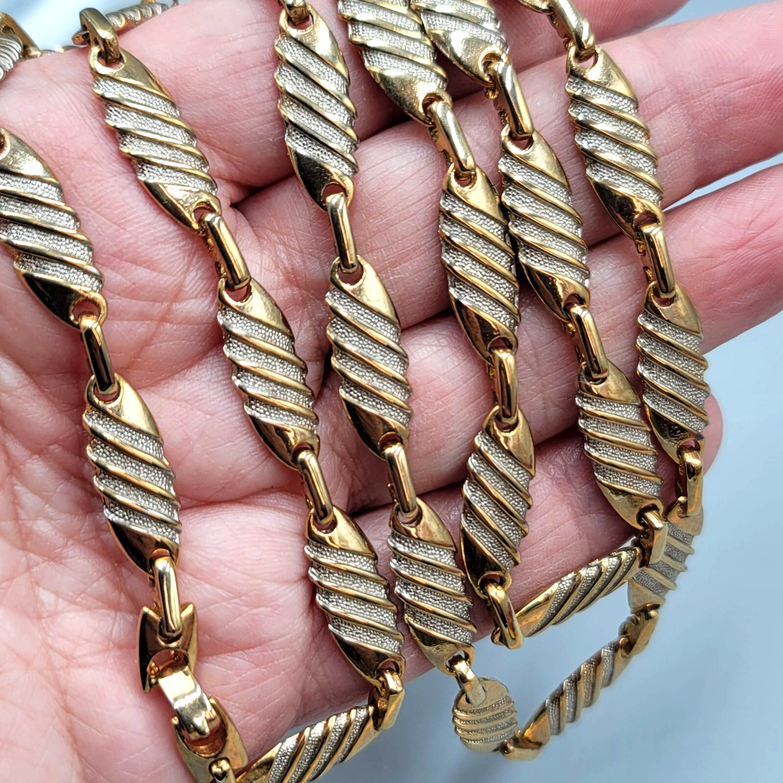 Vintage Bar Chain Necklace Gold Tone Statement 33" Estate Costume Jewelry