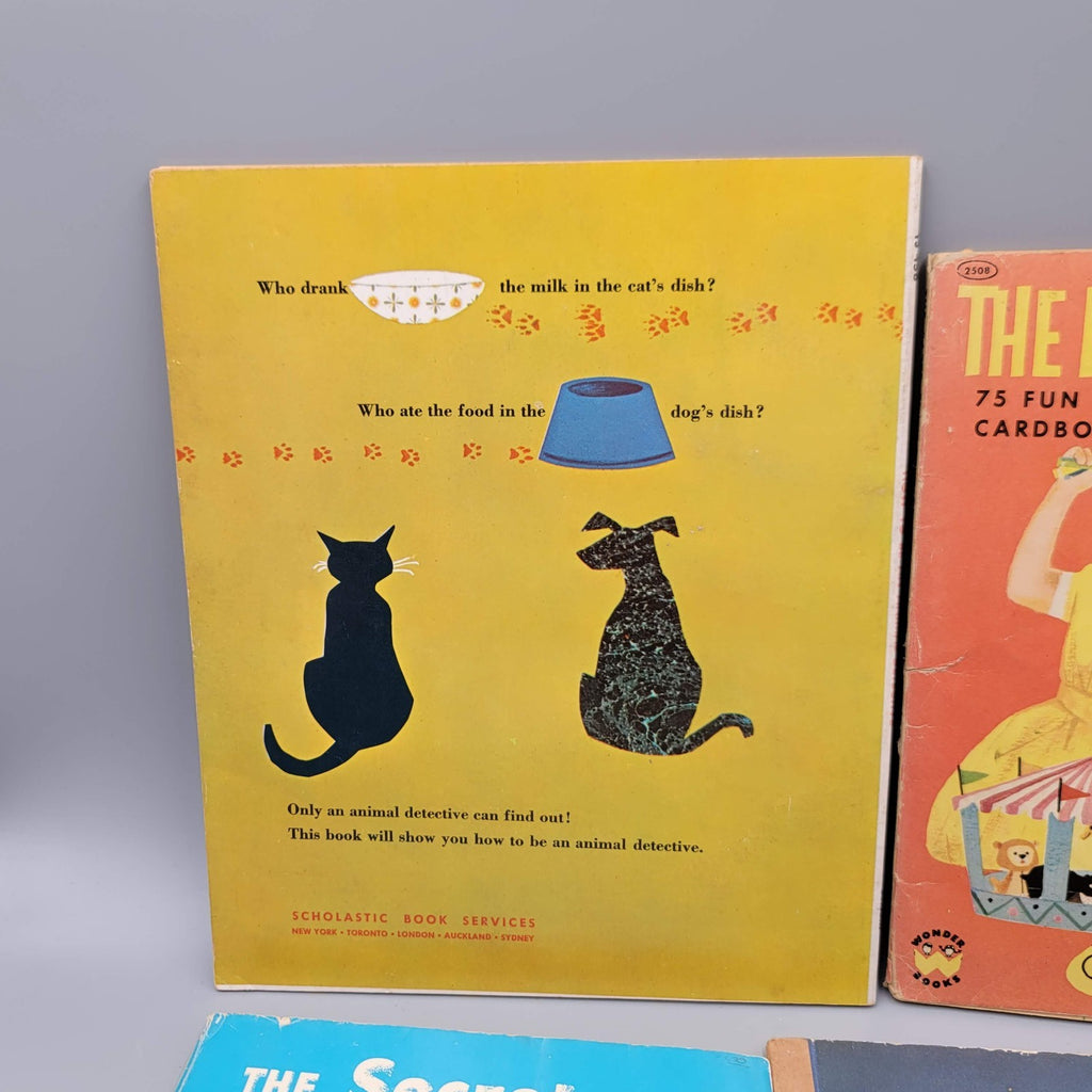 Vintage Childrens Book Lot Scholastic MCM Animal Detective Paper Playbook etc