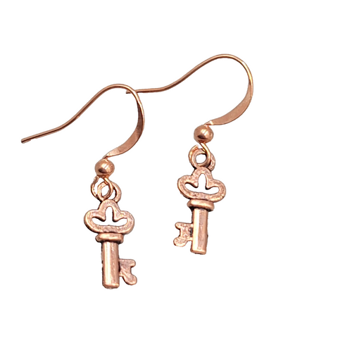 Copper tone Skeleton Key Pierced Earrings Dangle 5/8"