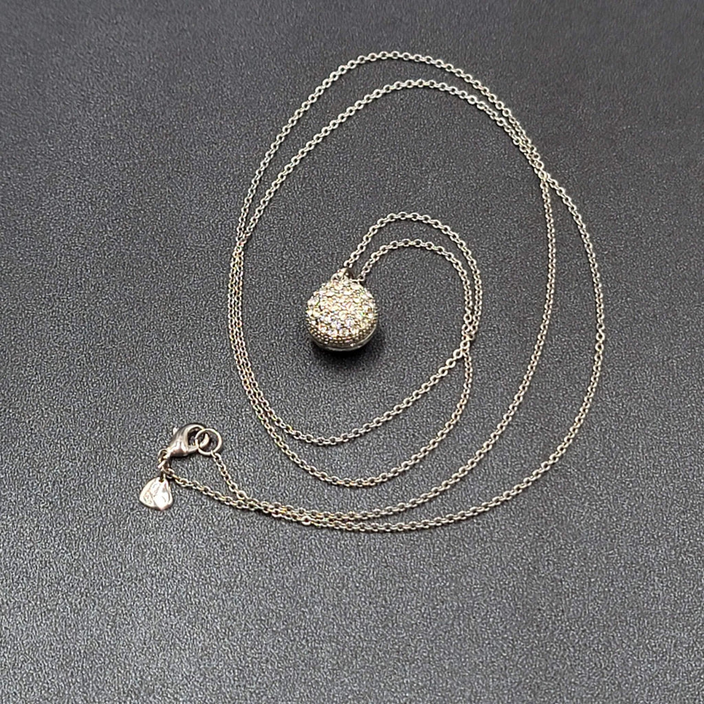 AEO American Eagle Outfitters Necklace Silvertone Long Chain Crystal Pendant 32"