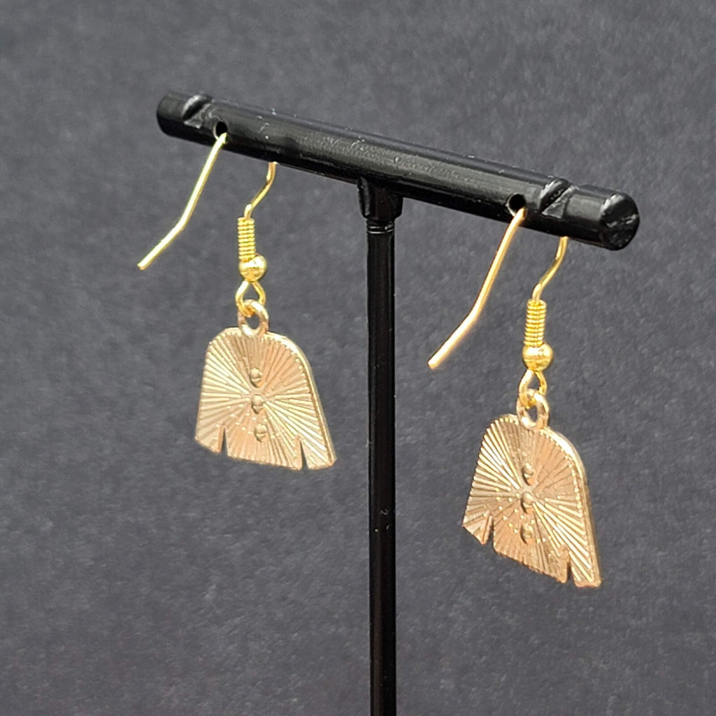 Fashion Sweater Pierced Earrings Gold tone Black Enamel Dangle 5/8"