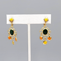 Vtg Celebrity Clip on Earrings Gold tone Dangle Orange Green Yellow Enamel 1.25"