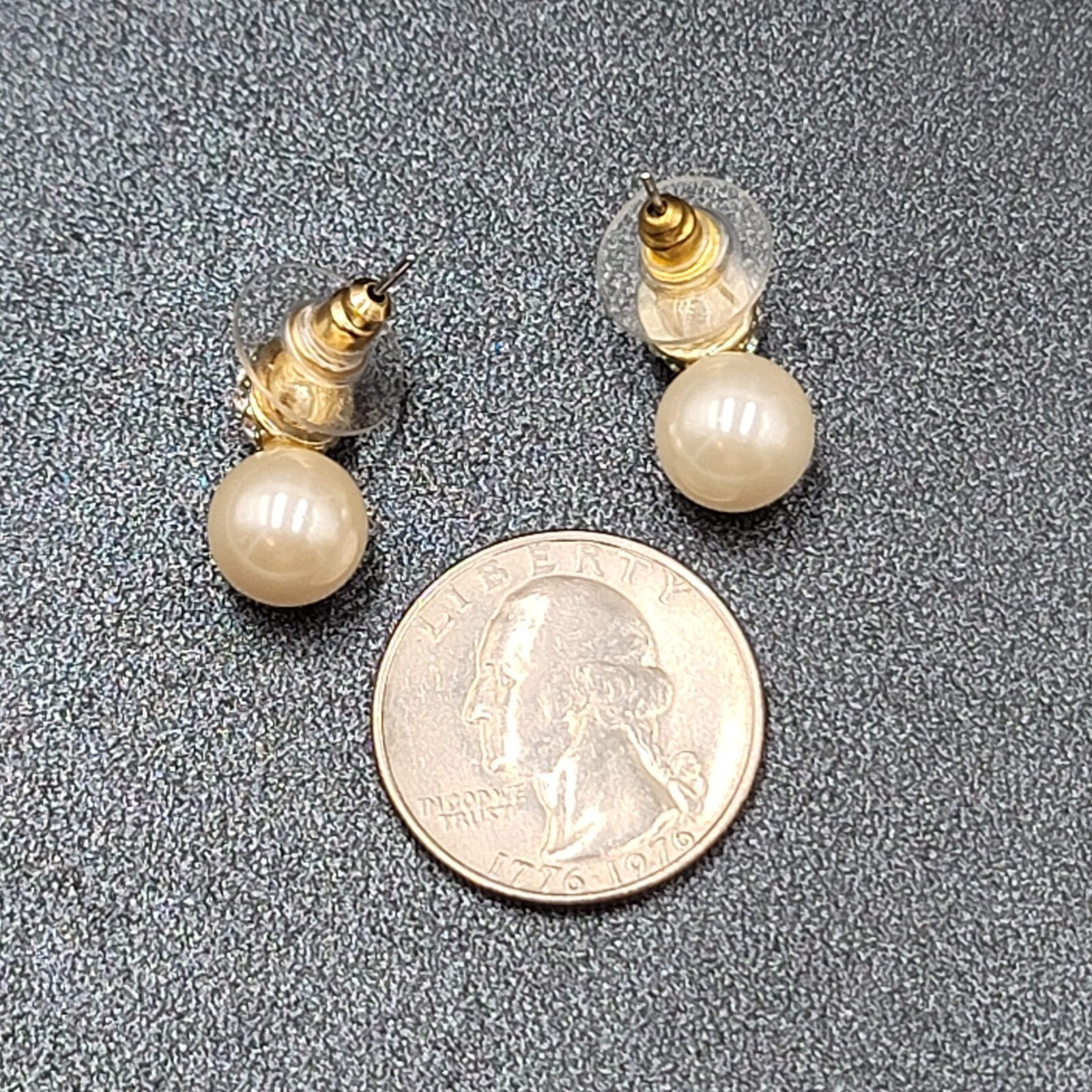 Pierced Earrings Imitation Pearl Crystal Rhinestone Drop 3/4"