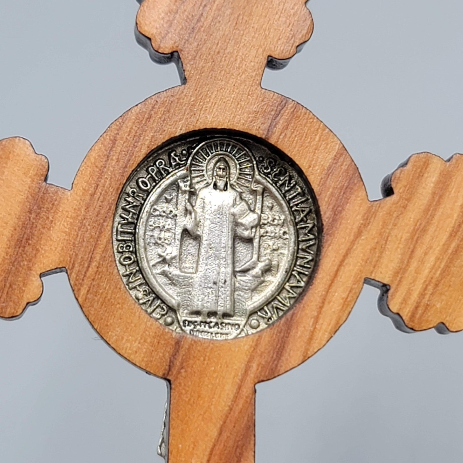 St Benedict Painted Olive Wood Crucifix 3 in Pectoral Cross