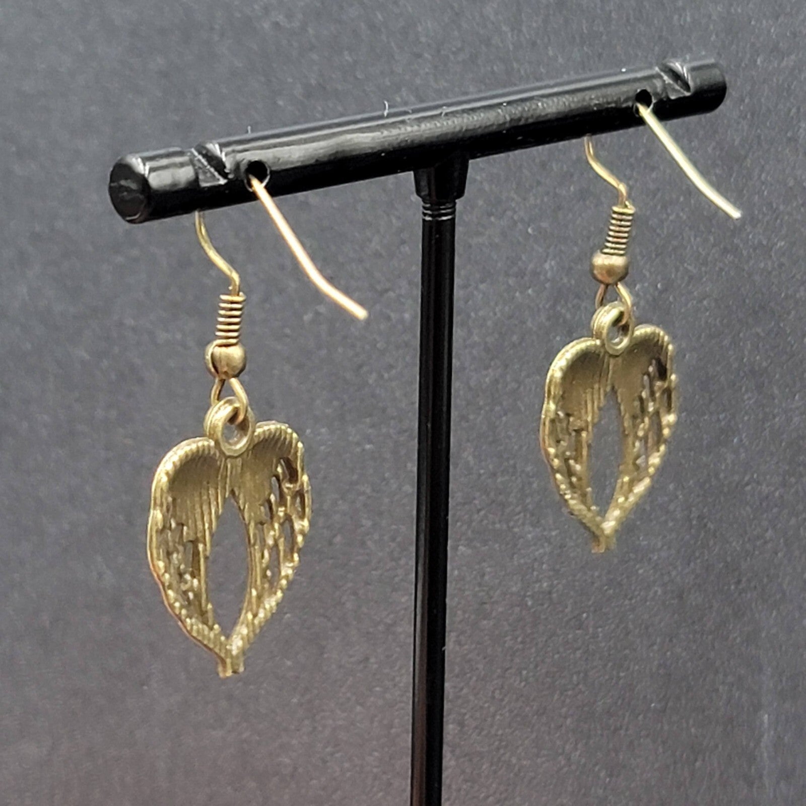 New Angel Wings Pierced Earrings Nature Bronze tone Dangle 7/8"