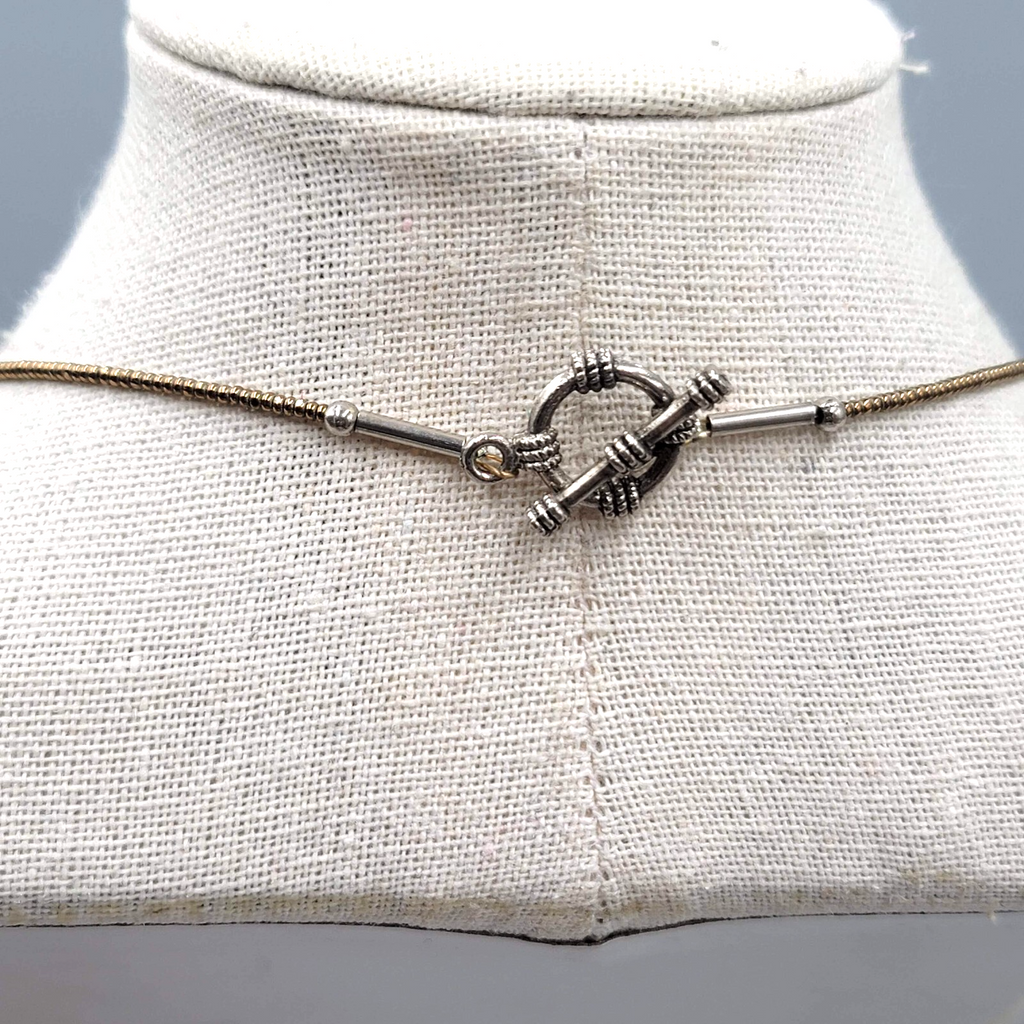 Boho Brown Pottery and Glass Bead Necklace Silver tone 20"
