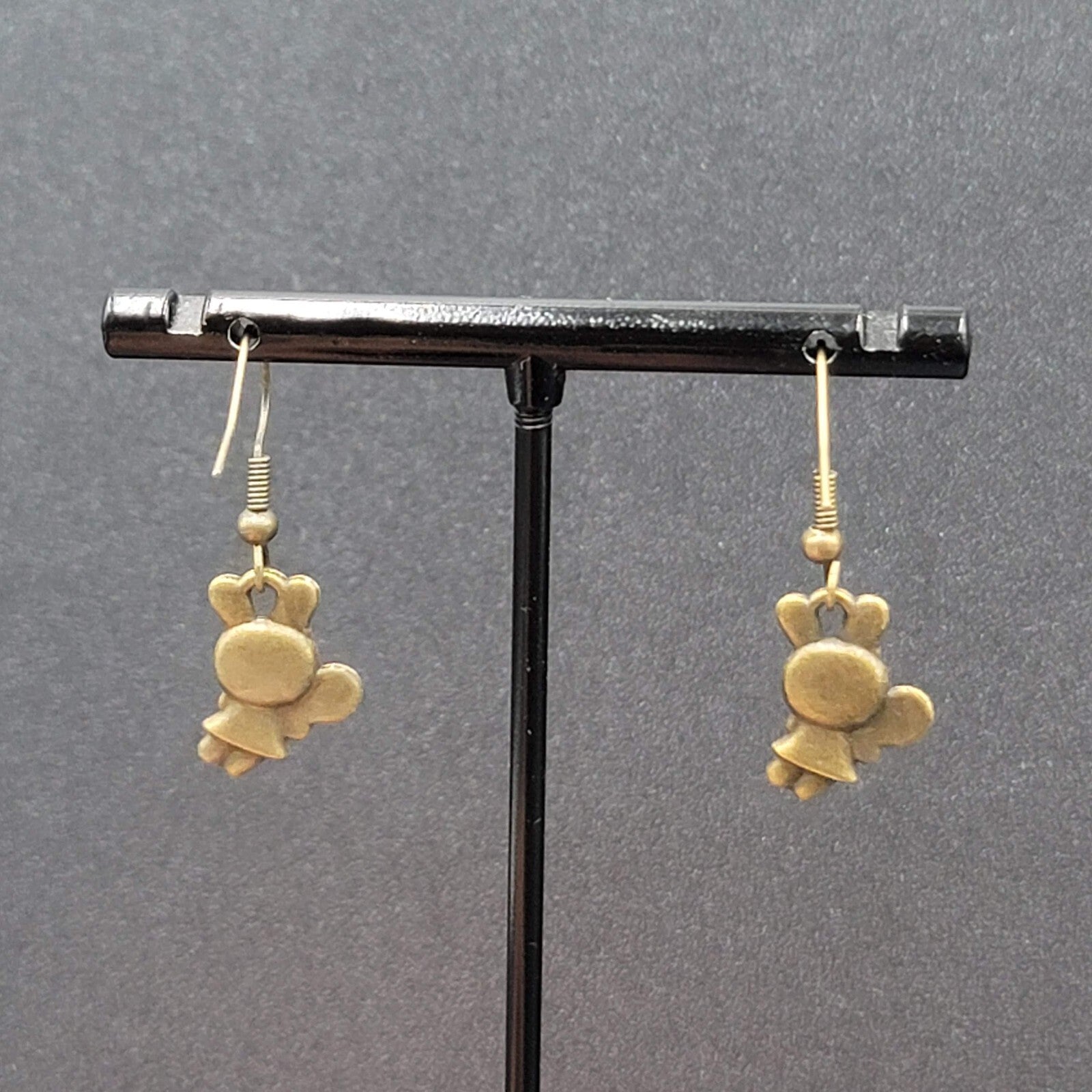 New Pierced Earrings Bronze tone Bunny Rabbit Tennis Dangle 5/8"