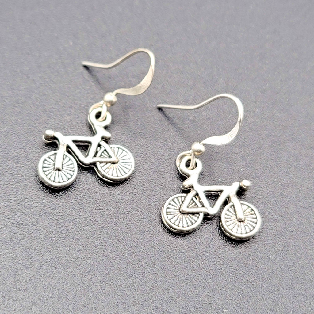Bicycle Pierced Earrings Silver tone Dangle  1/2"