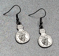 Poison Heart in Jar Pierced Earrings Black White Enamel Dangle 7/8" 