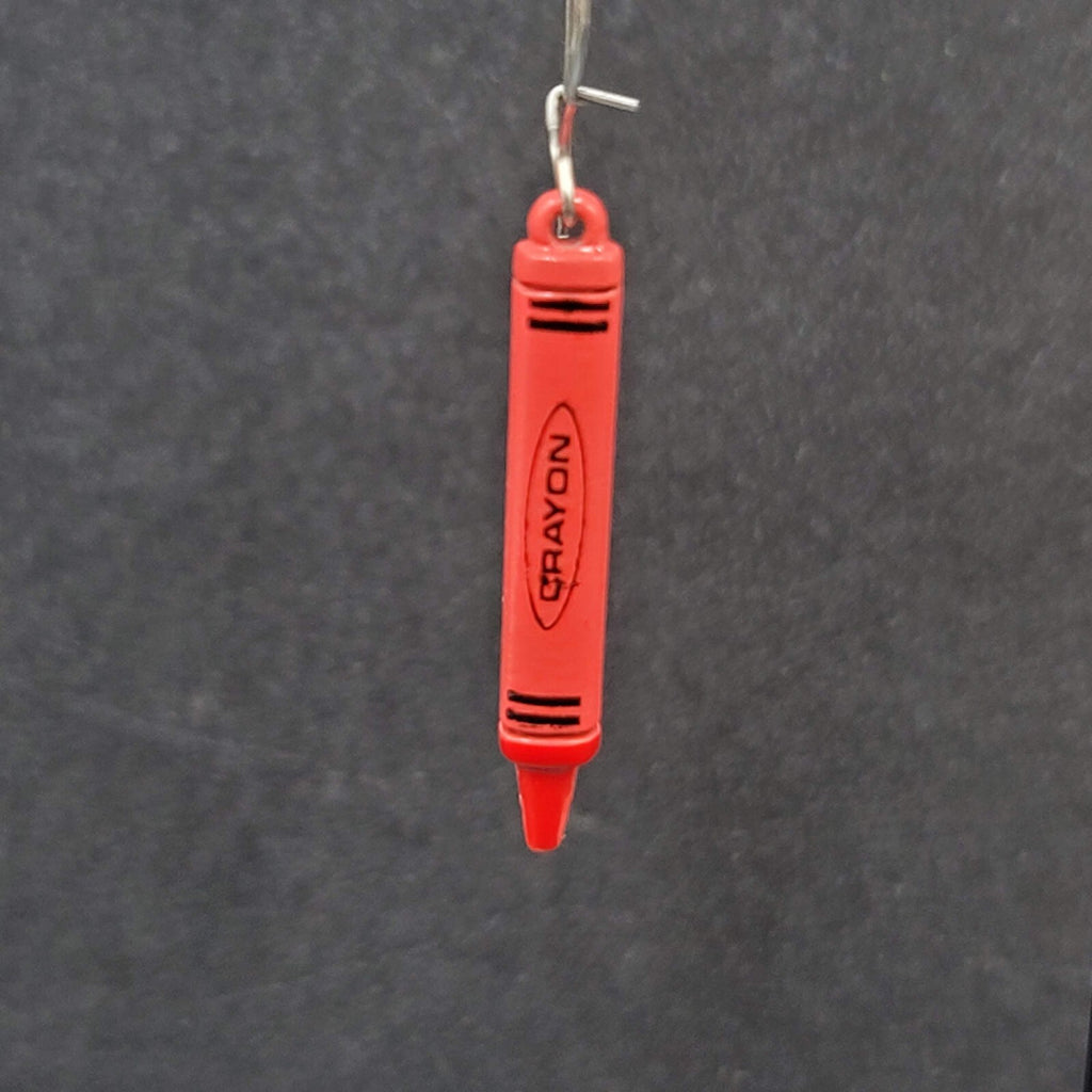 Vintage Pierced Earrings Red Crayon Dangle Silver tone Hooks Dangle 1 1/8"