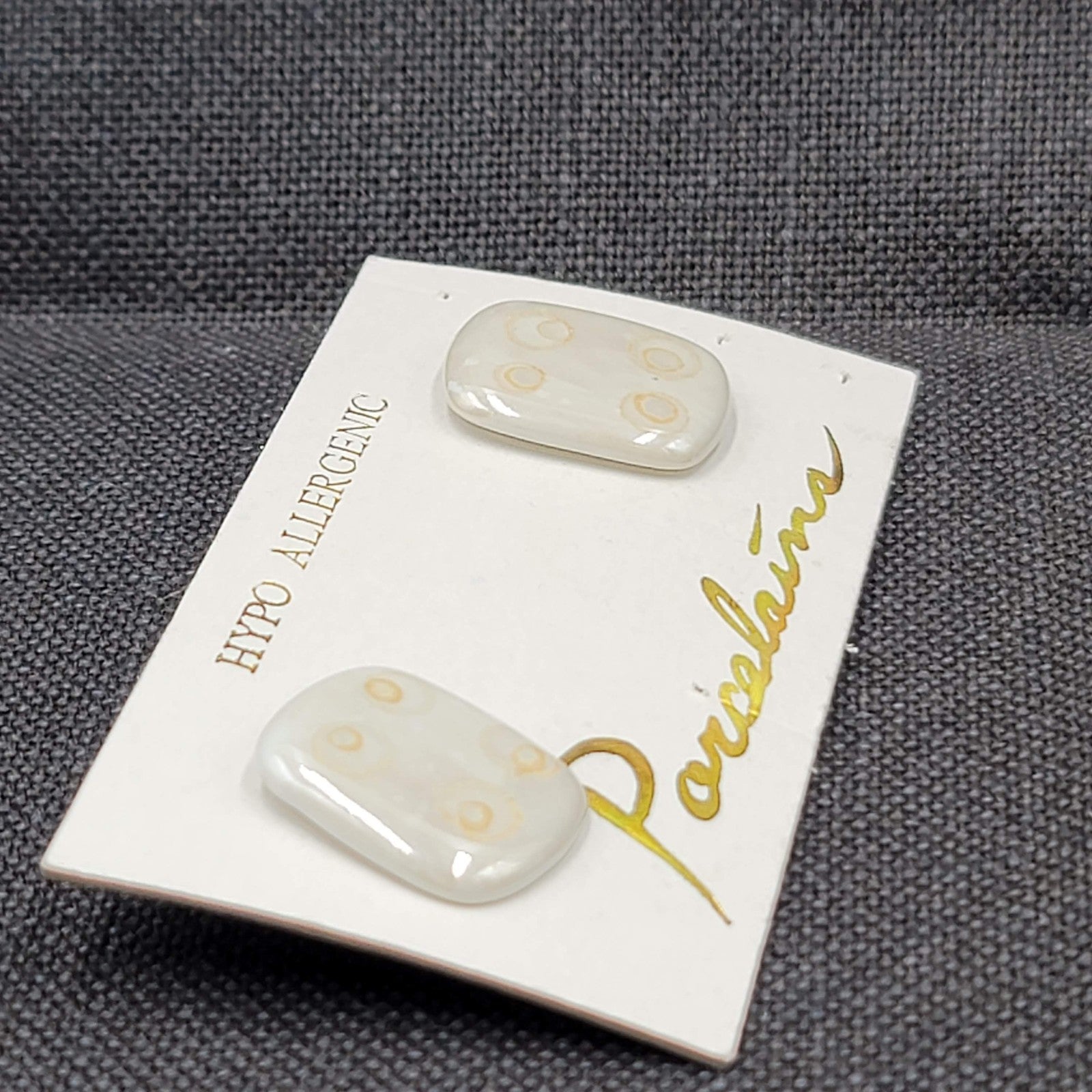 Vintage Porcelain Hypoallergenic Pierced Earrings Handmade Drop Unique 7/8"