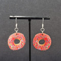 Pierced Earrings Pink Sprinkle Donuts Wood Dangle 1"