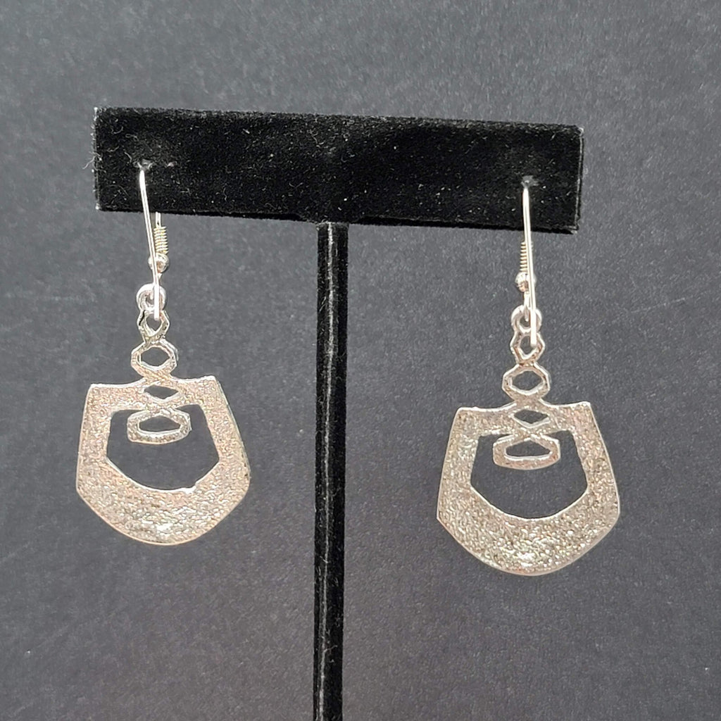 Pierced Earrings Silver Plated Blue Enamel Geometric Dangle 1.5"