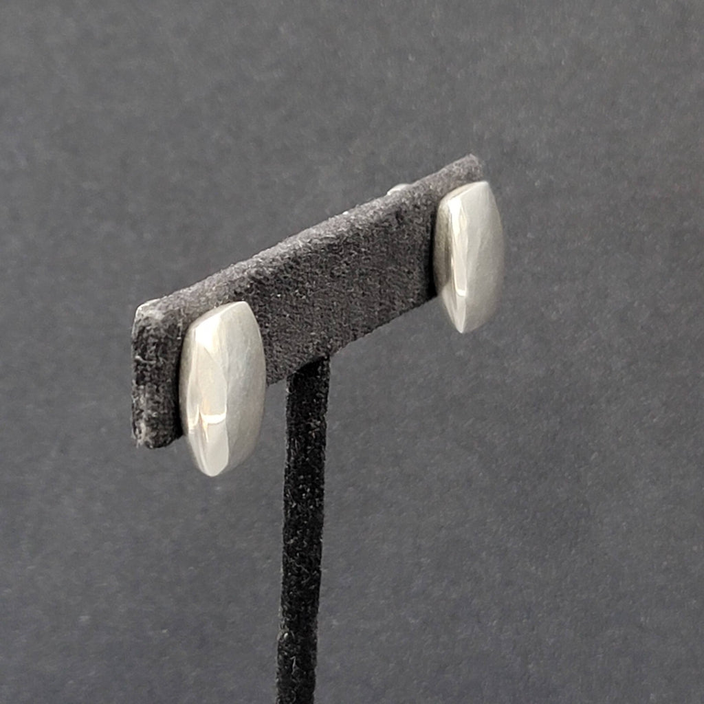 Vintage Clip on Earrings Polished Silver Plated Rectangle Studs 5/8"