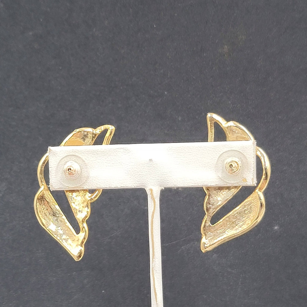 Vintage Pierced Earrings Gold tone Swirl Yellow Enamel Drop Statement 1.75"