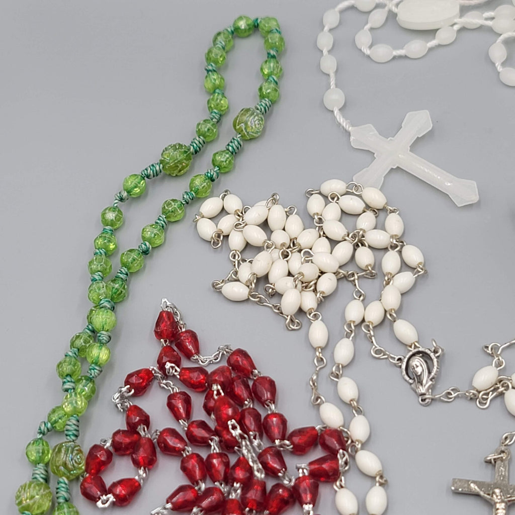 Lot of 14 Plastic Bead Rosary Catholic Religious