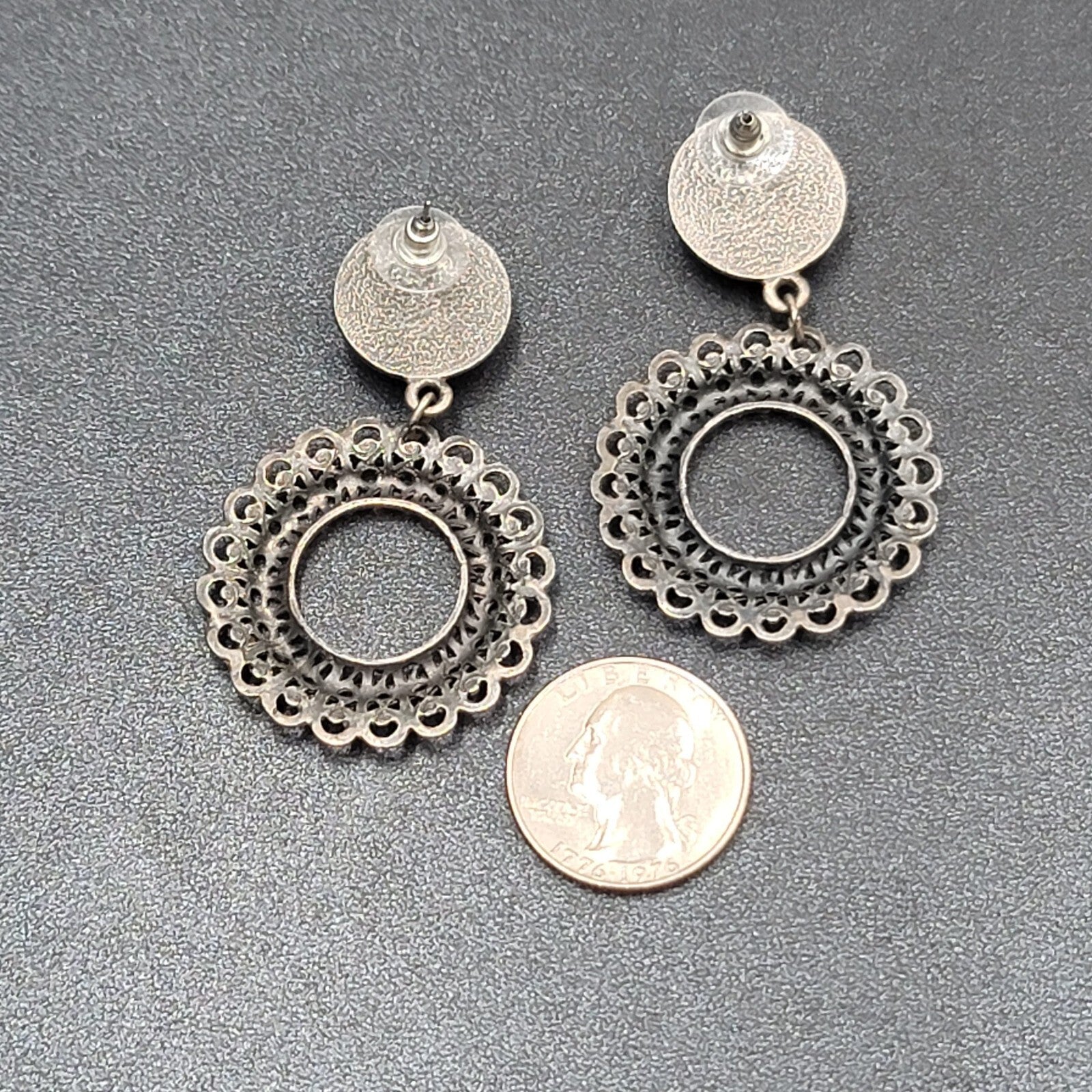 Pierced Earrings Silver tone Faux Acrylic Turquoise Dangle 2 3/8"