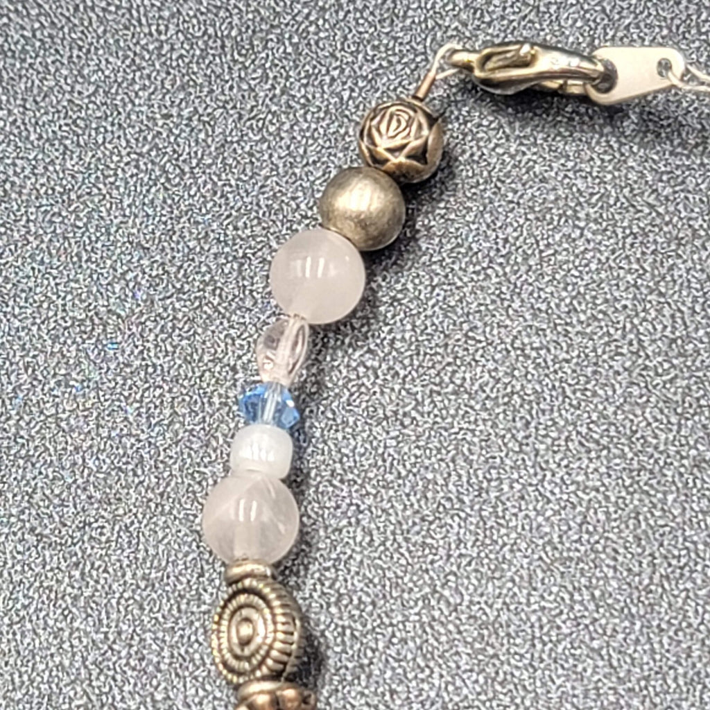 Sterling Breast Cancer Awareness Charm Bracelet Silver tone Beaded 7"
