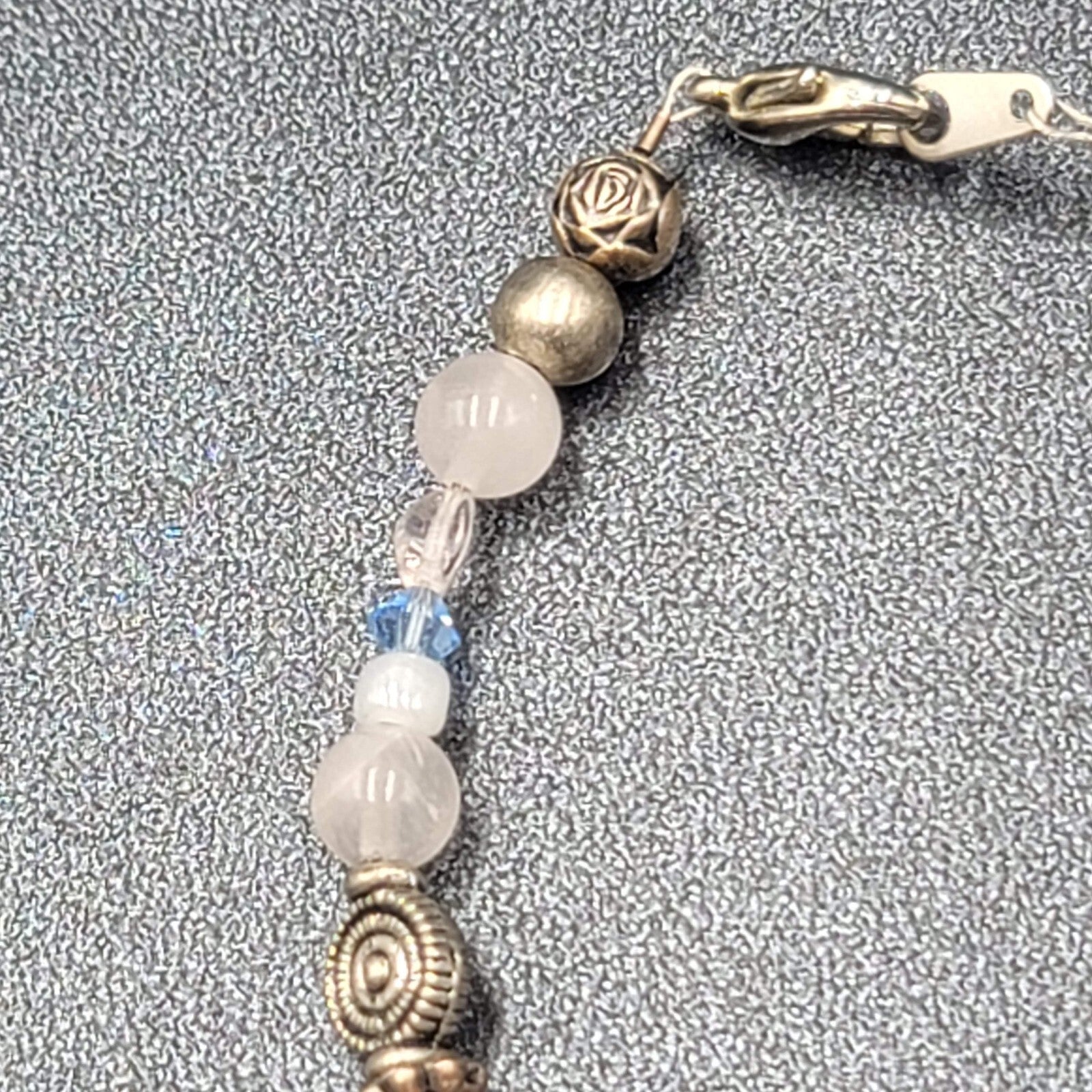 Sterling Breast Cancer Awareness Charm Bracelet Silver tone Beaded 7"