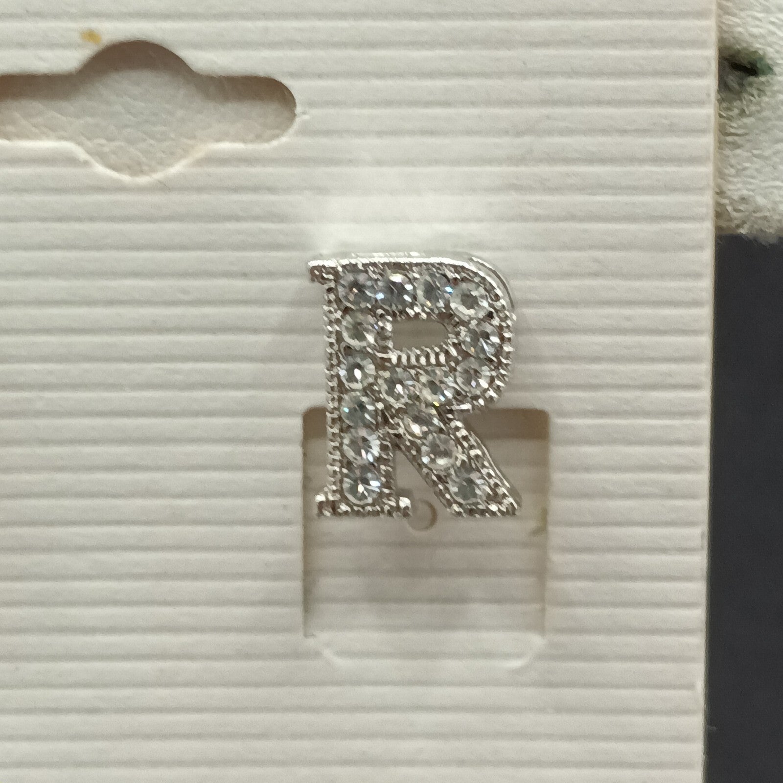Pierced Earrings Silver tone Rhinestone Letter R Studs 1/2" New Old Stock