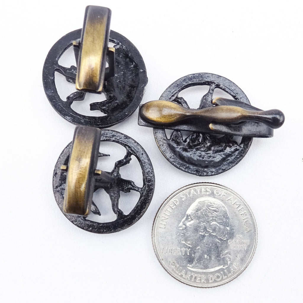 Vintage Cufflinks and Tie Clasp Set Bronze tone Siam Dancers Mens Estate Jewelry