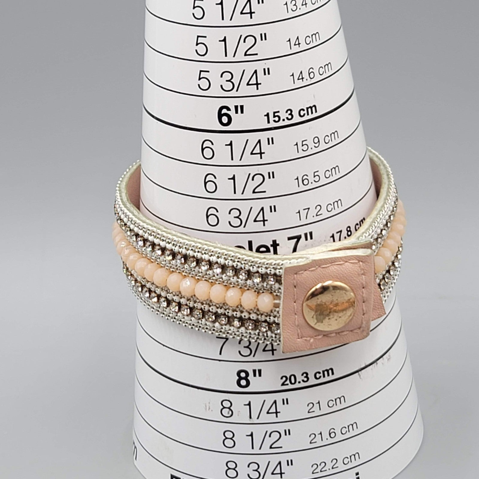 Yik Fung Pink Leather Cuff Bracelet Snap Closure  7 in