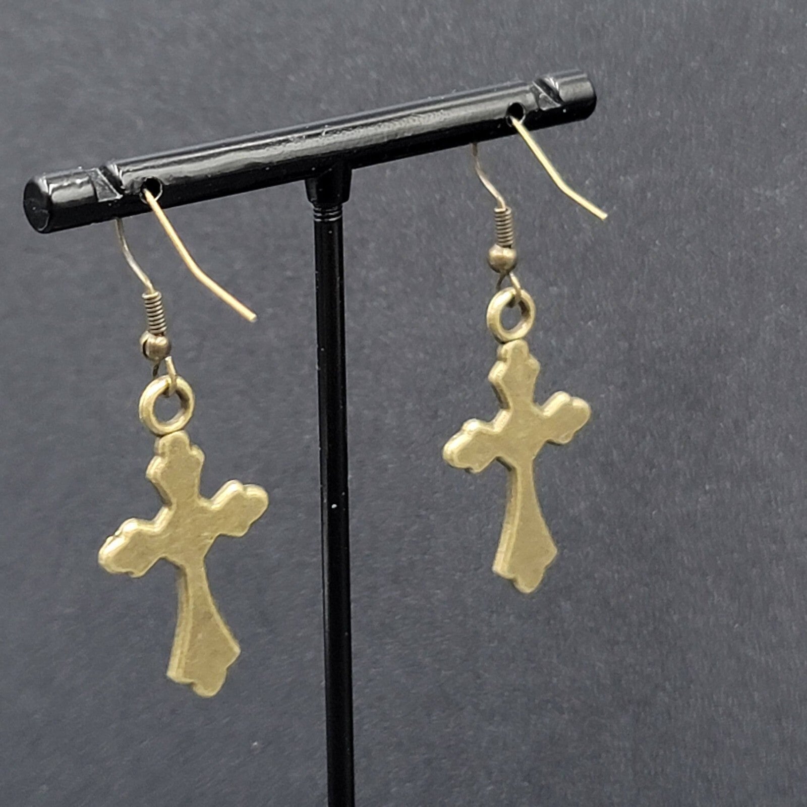 New Crucifix Cross Pierced Earrings Bronze tone Dangle 1 1/8"