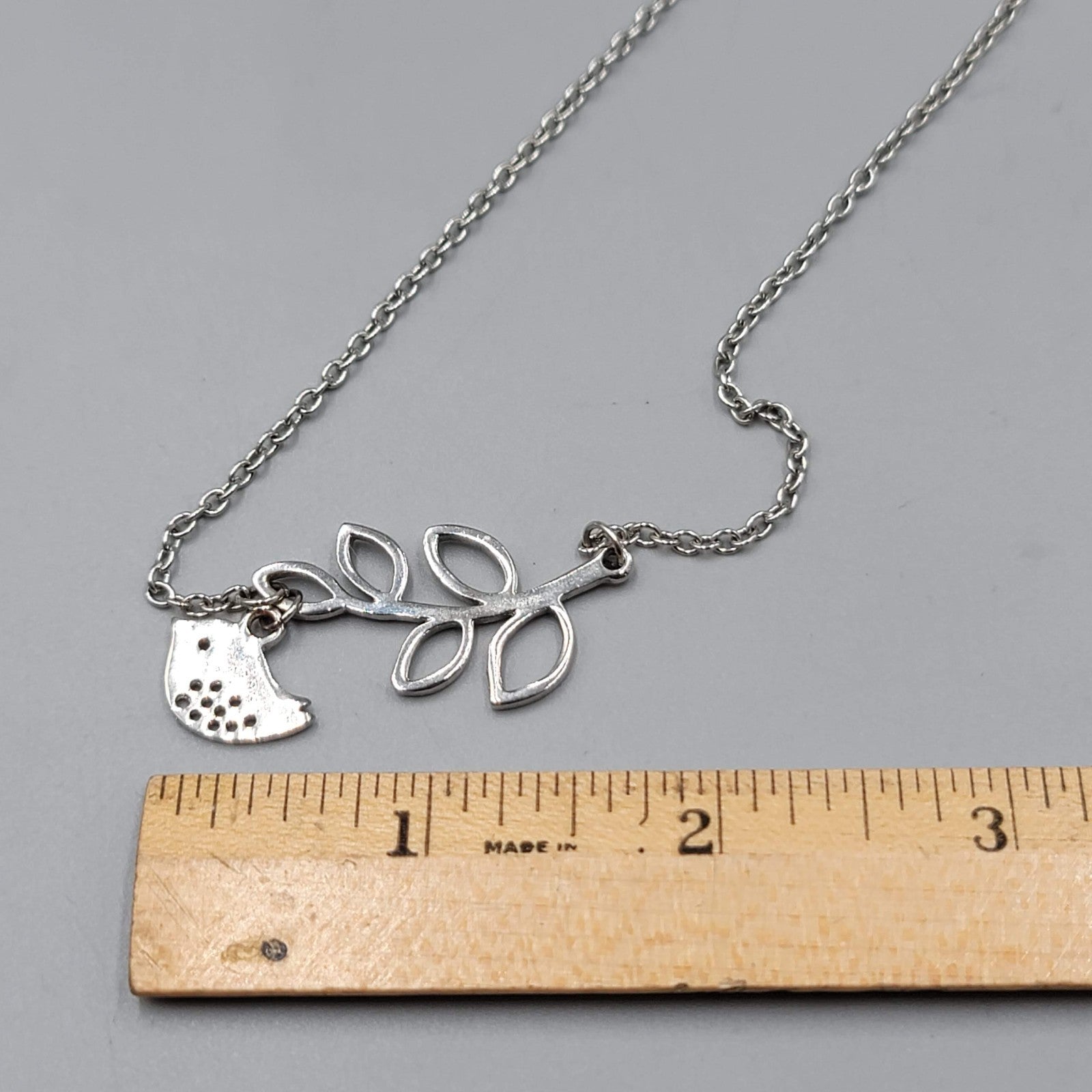 Bird and Branch Necklace Silver tone 18"