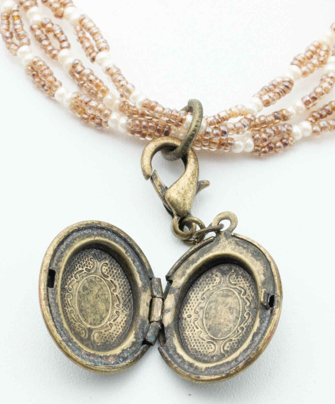 Locket Charm Bracelet Elastic Seed Bead Estate Costume Jewelry NWT $29