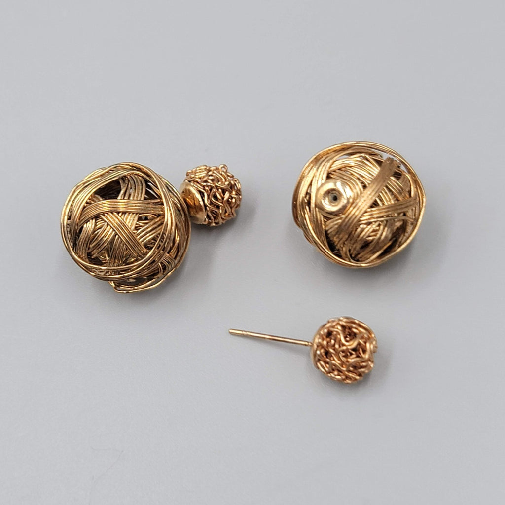 Double Reversible Pierced Earrings Gold tone Wire Studs 3/4"