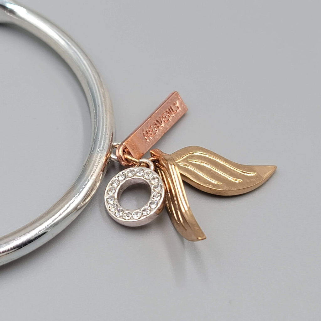 Ashley Bridget Bangle Bracelet Rose Gold and Silver tone Heavenly Wings 7.5"