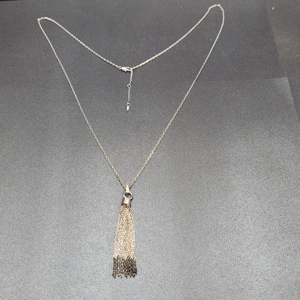 Fossil Tassel Pendant Necklace Silver tone Crystal Rhinestones Long 30"-32"